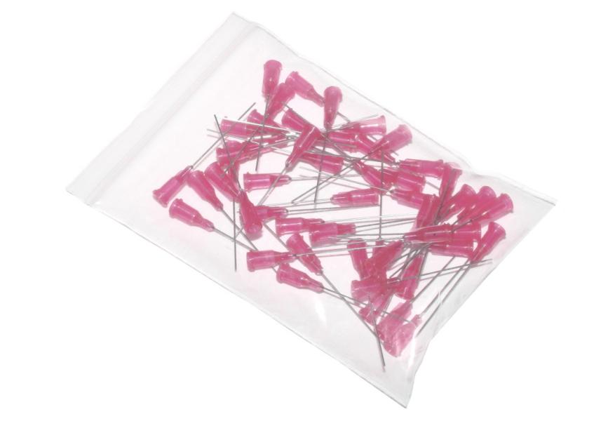 Przyklejane igły dozujące z kaniulą ze stali nierdzewnej 38,1mm różowe 20G 50szt