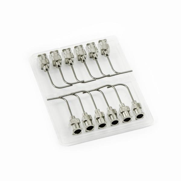 Prostokątne igły dozujące 90° ze stali nierdzewnej 19G 1" zestaw 12 szt