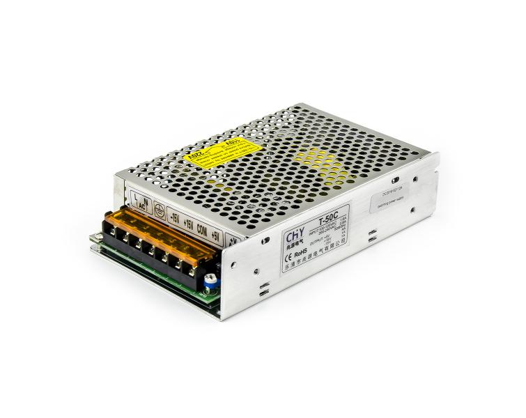 Trzykanałowy zasilacz przemysłowy T-50C 5V 4A, +15V -15V 1A, 50W