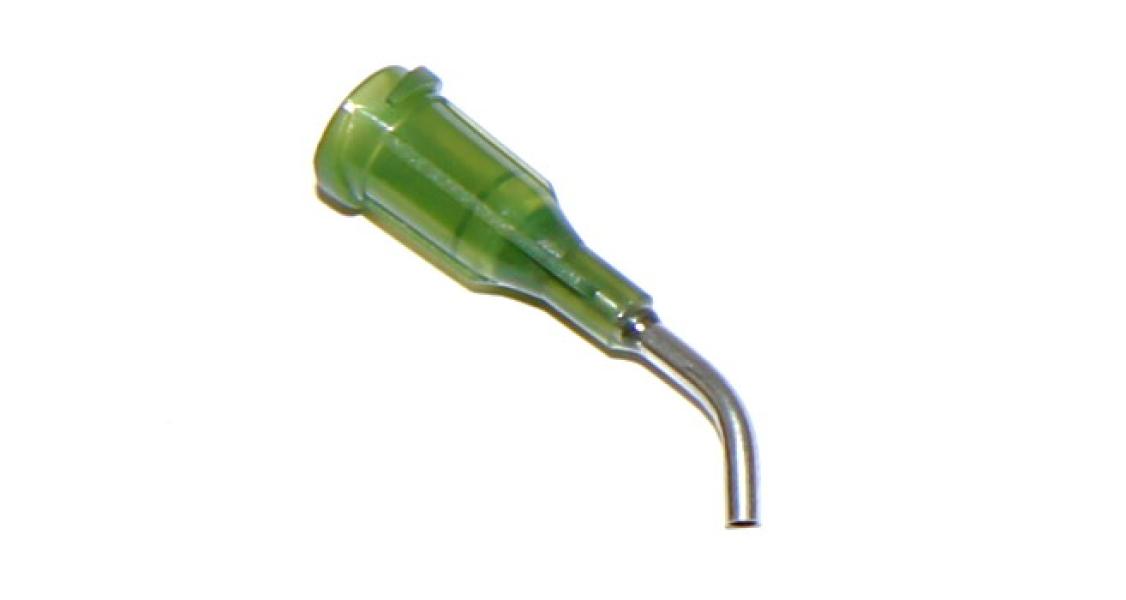 igły dozujące zakrzywione pod kątem 45° z kaniulą ze stali nierdzewnej, oliwka 14G, 1 szt