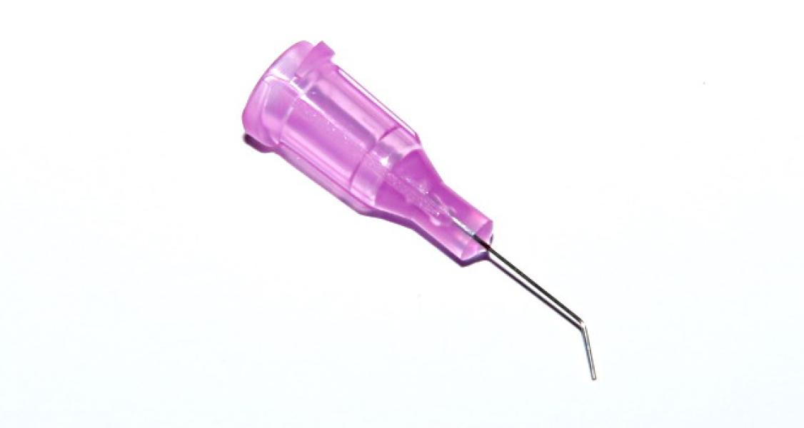 zakrzywione pod kątem 45° igły dozujące z kaniulą ze stali nierdzewnej jasnofioletowe 30G 1szt