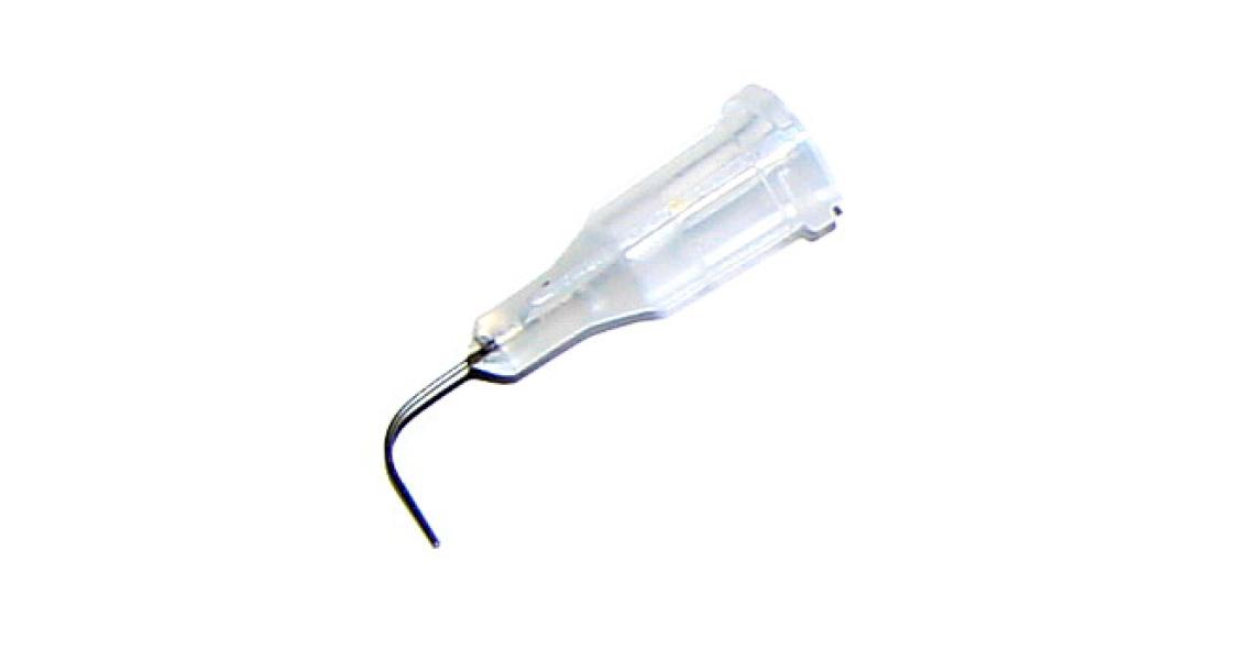 igły aplikacyjne zakrzywione pod kątem 90° z kaniulą ze stali nierdzewnej przezroczystą 27G 1szt