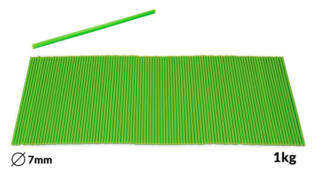 Zielone wkłady topliwe do pistoletu do klejenia o średnicy 7 mm 1 kg