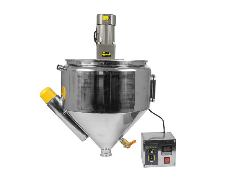 Podwójny zbiornik ze stali nierdzewnej o pojemności 30 l z grzałką i mieszadłem do napełniarek tłokowych