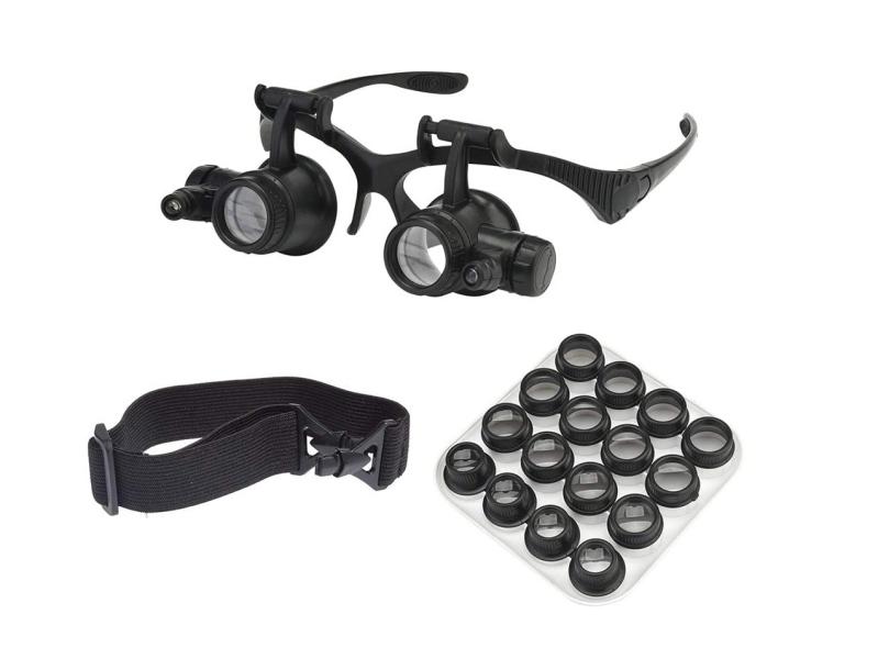 Okulary powiększające z podświetleniem LED i wymiennymi soczewkami 2,5X - 25X