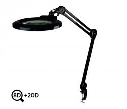 Czarna regulowana lampa LED ze szkłem powiększającym IB-178, średnica 178 mm, 8D+20D