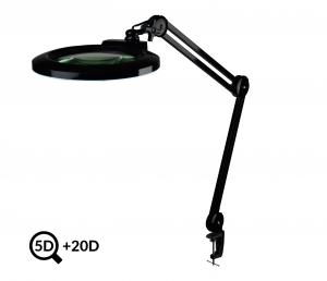 Czarna regulowana lampa LED ze szkłem powiększającym IB-178, średnica 178 mm, 5D+20D