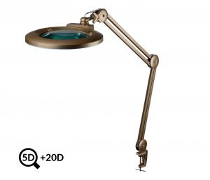 Złota lampa robocza LED ze szkłem powiększającym IB-178, średnica 178 mm, 5D+20D
