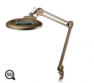 Złota ściemnialna lampa LED ze szkłem powiększającym IB-150, średnica 150 mm, 5D