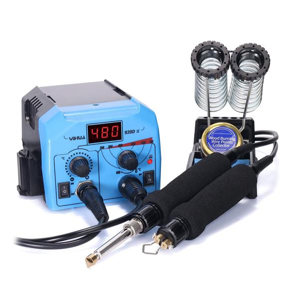 Kombinowana stacja lutownicza i pirograficzna YIHUA 939D II 2w1 z dużym zestawem grotów