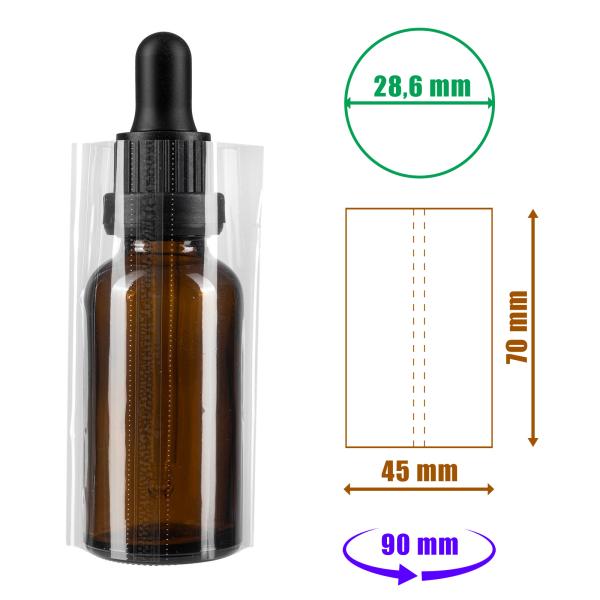 Przezroczysta folia termokurczliwa 70x45mm z perforacją do butelek i opakowań, średnica do 28,6mm