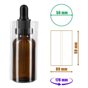 Przezroczysta folia termokurczliwa 50x89mm z perforacją do butelek i opakowań, średnica do 56mm