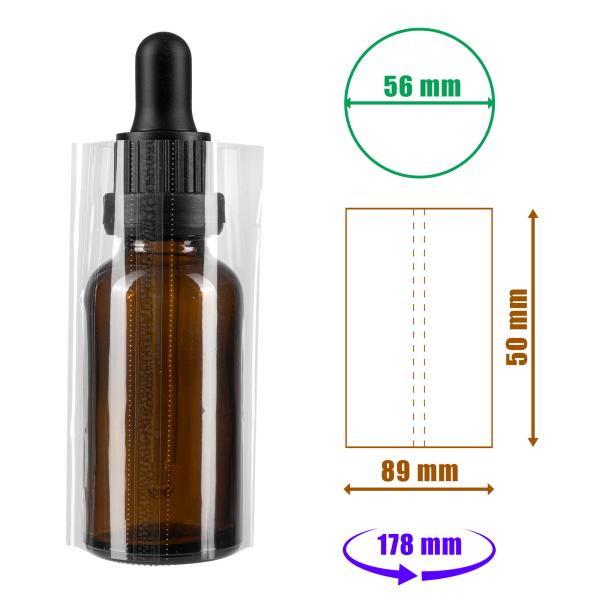 Przezroczysta folia termokurczliwa 50x89mm z perforacją do butelek i opakowań, średnica do 56mm