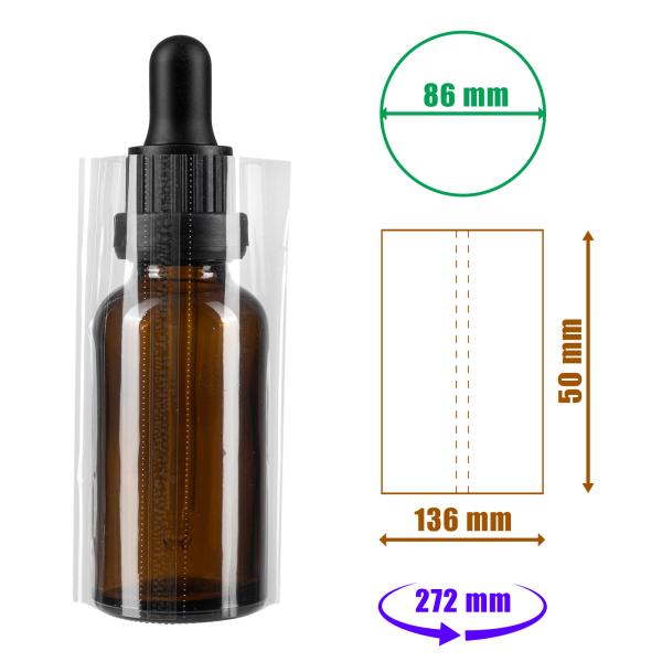 Przezroczysta folia termokurczliwa 50x136mm z perforacją do butelek i opakowań, średnica do 86mm