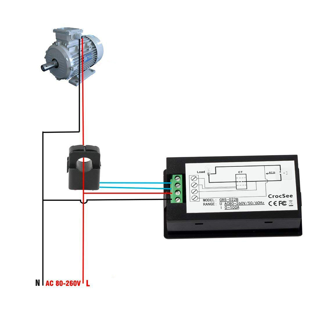 Wielofunkcyjny wbudowany miernik wielkości elektrycznych AC 80~260V/100A - otwierany przekładnik prądowy