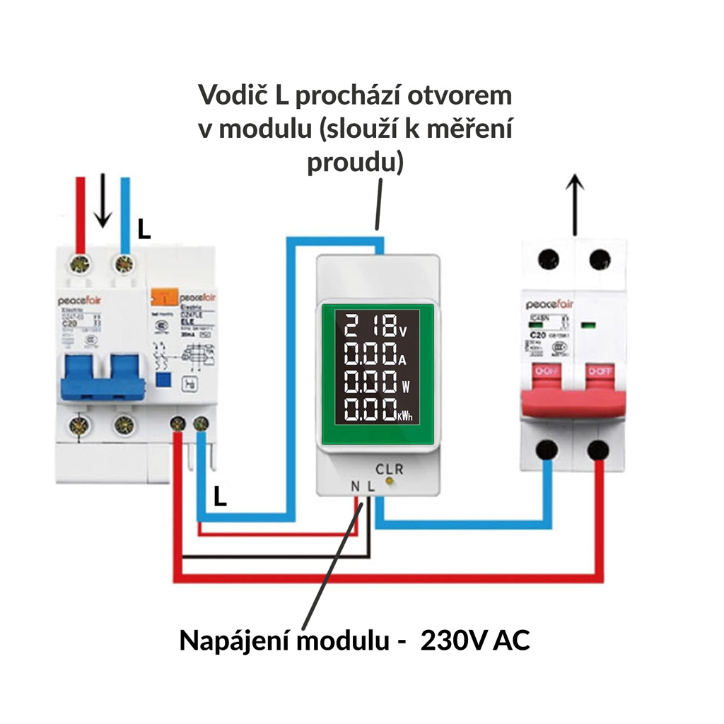 Miernik całkowitego i bieżącego poboru napięcia i prądu do montażu na szynie DIN PZEM-008, AC 50–300 V, 100 A
